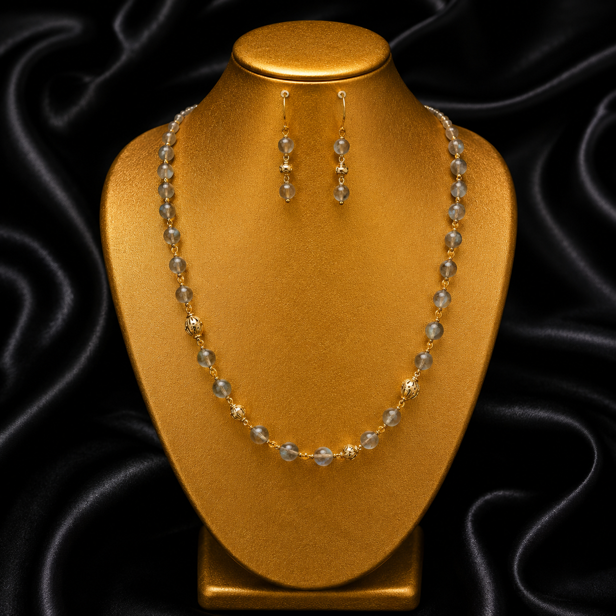 Rainbow Moonstone 6mm bead Necklace 925 Silver