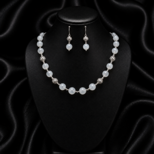 White Rainbow Moonstone 10mm Necklace. 925 Silver