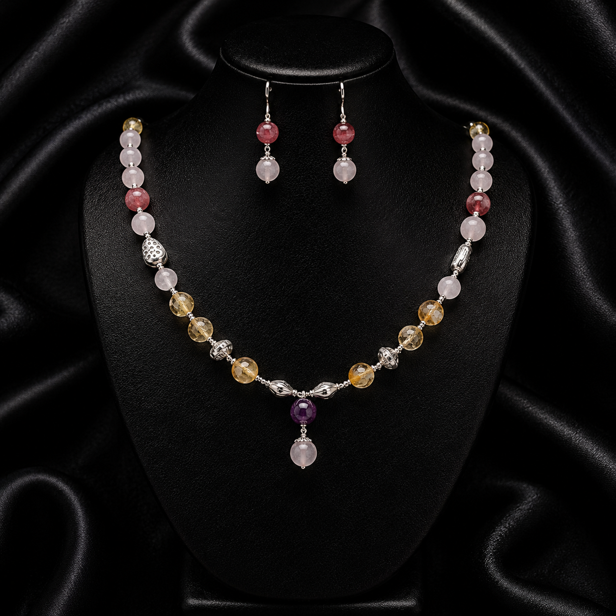 Multicolour Tourmaline Necklace 925 Silver