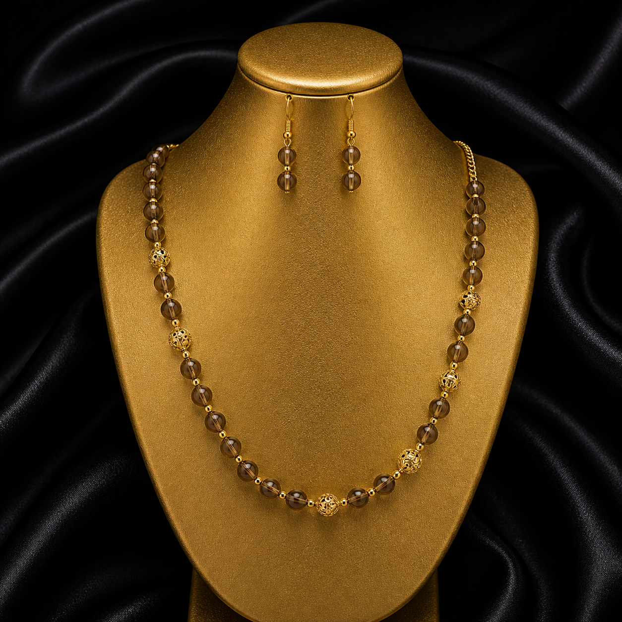 Smoky Quartz Elegance Necklace Set 925 Silver