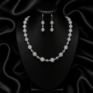 Rainbow Moonstone 10mm bead Necklace 925 Silver