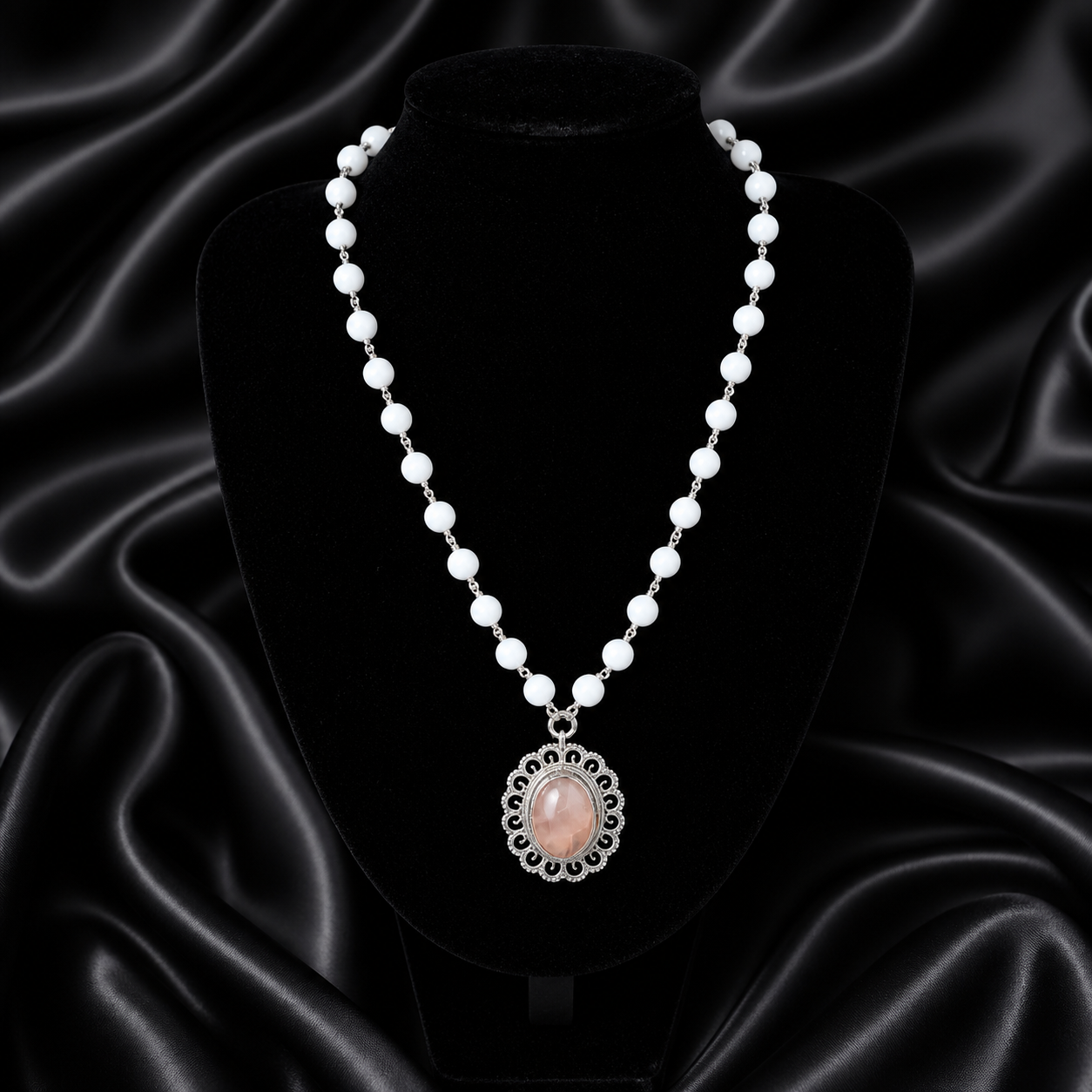 White Quartz Antique Necklace 925 Silver