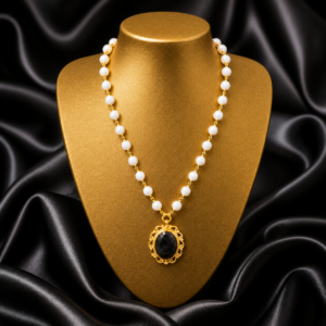 White Quartz with Black Tourmaline Antique Necklace 925 Silver