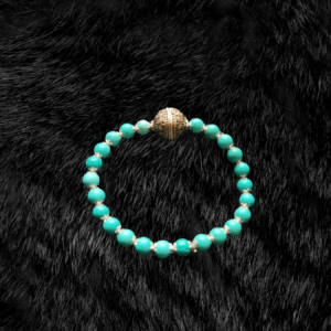 Turquoise 6mm Bead Bracelet with Antique-Style Silver Center Bead