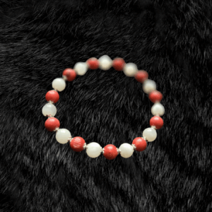 Fiery Grace: Red Coral & Moonstone Bead Bracelet