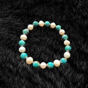 Ocean Elegance: Pearl & Turquoise Bead Bracelet