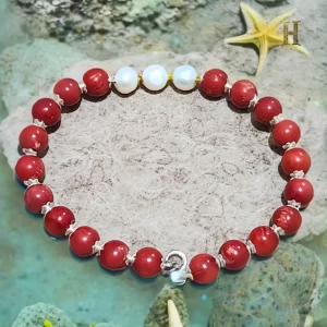 Red Coral & Pearl Bracelet