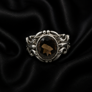 Smoky Quartz Sterling Silver Ring – Vintage Floral Filigree Statement Ring