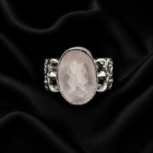 Rose Quartz Faceted Silver Ring – Elegant Heart Healing Crystal Ring